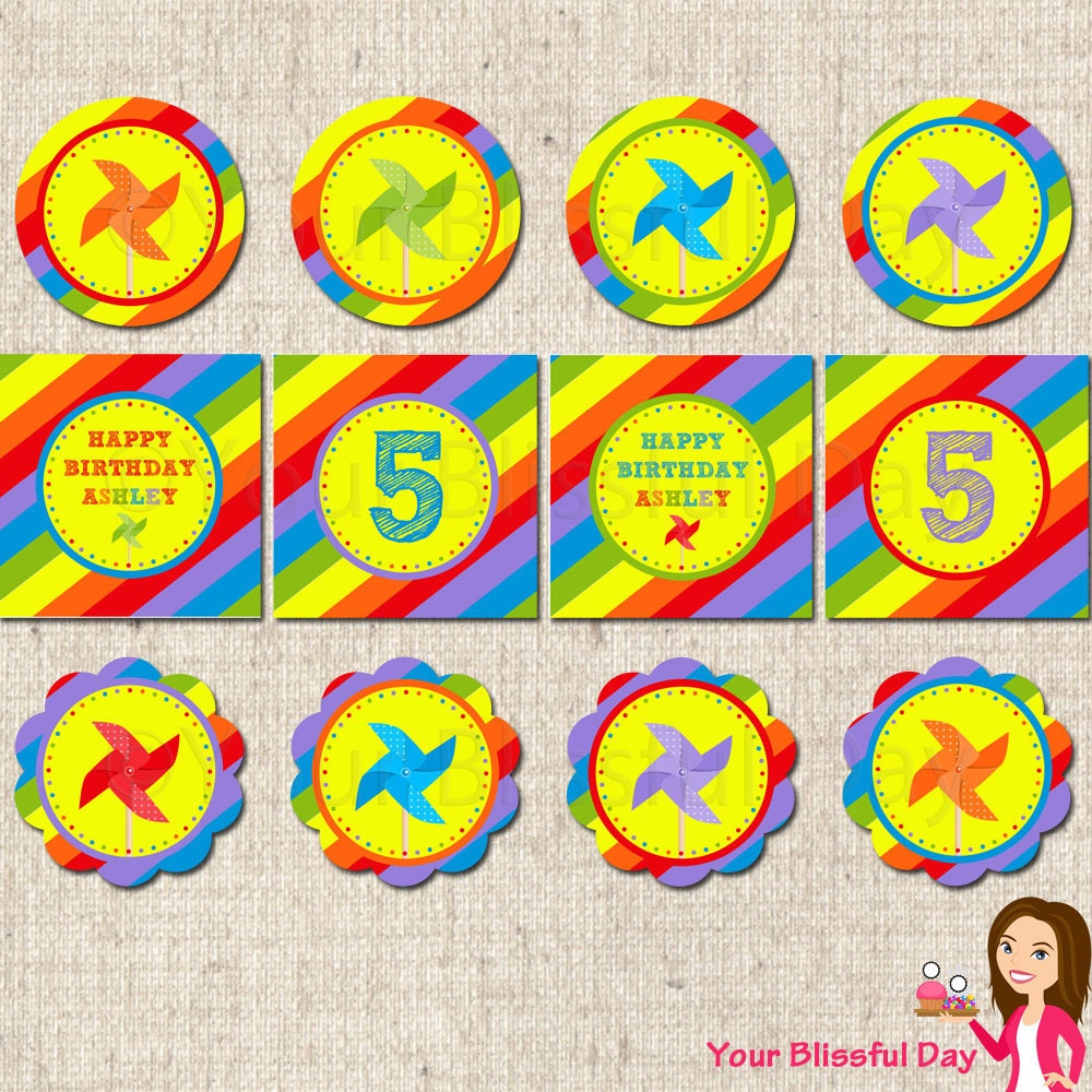 PRINTABLE Personalized Colorful Pinwheels Party Circles Il_170x135