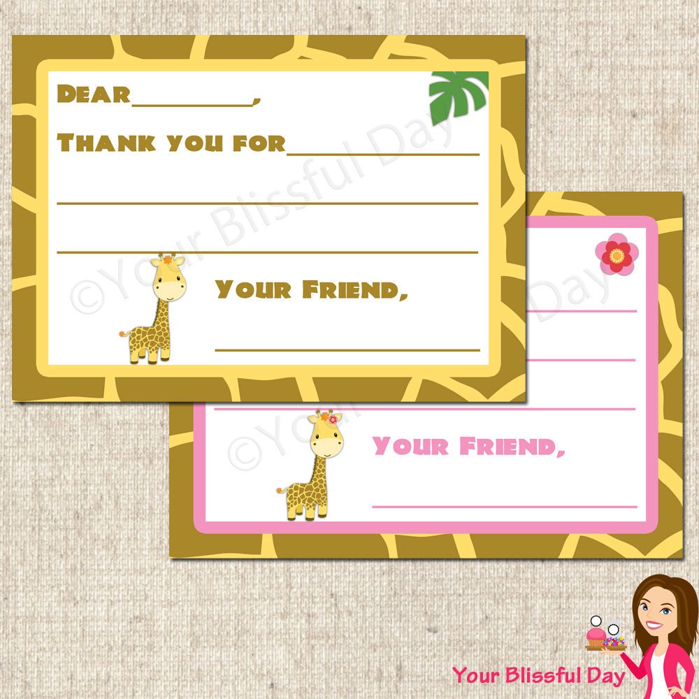 PRINTABLE Giraffe Fill-in-the-Blank Thank You Cards (Boy or Girl) Il_570xn
