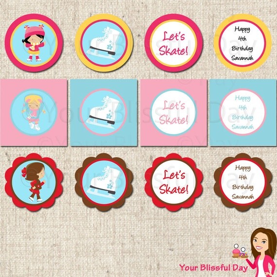 PRINTABLE Girl Ice Skating Party Circles (Personalized) Il_570xn