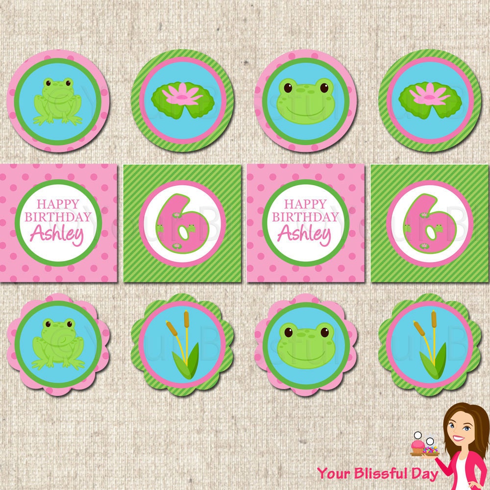 PRINTABLE Girl Frog Party Circles (Personalized) Il_570xn