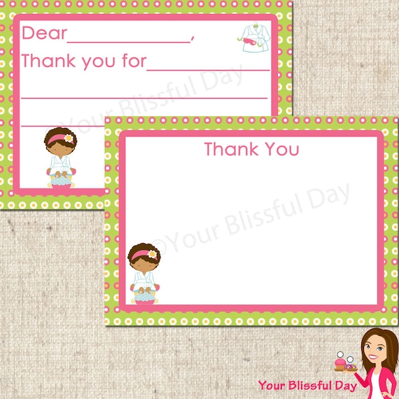 PRINTABLE Girl Spa Party Fill-in-the-Blank or Stationery Thank You Cards (Character of your choice) Il_570xn