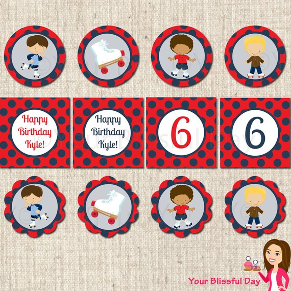 PRINTABLE Personalized Boy Roller Skating Party Circles (Character of your choice) Il_570xn