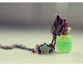 Citrus Glass Bottle pendant, with glitter gel. Glass Vial necklace. glass Bottle necklace , cute necklace, miniature bottle