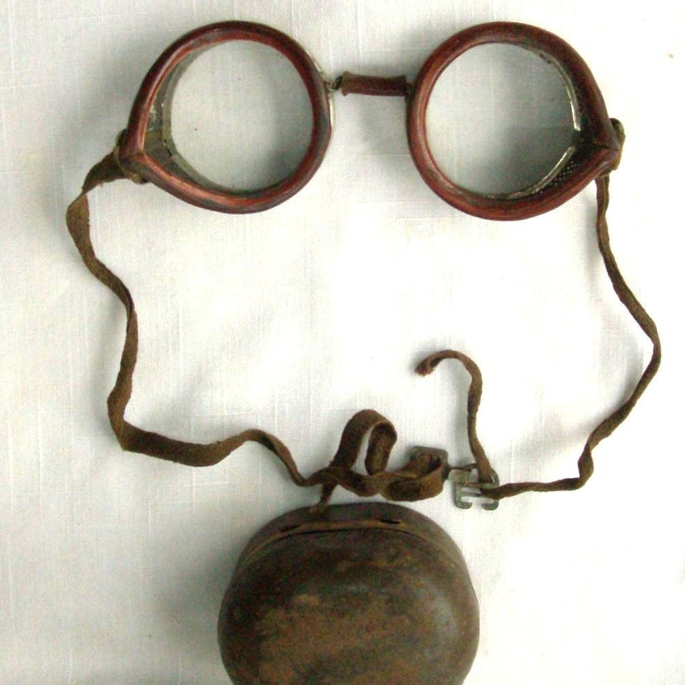 Vintage Willson Folding Goggles with Case, Motorcycle, Riding, Safety, Aviator, Steampunk -- 1221