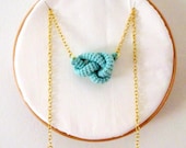 Bonds, crochet knot necklace, nautical necklace. Nautical knot, bowline. Mint green cotton yarn