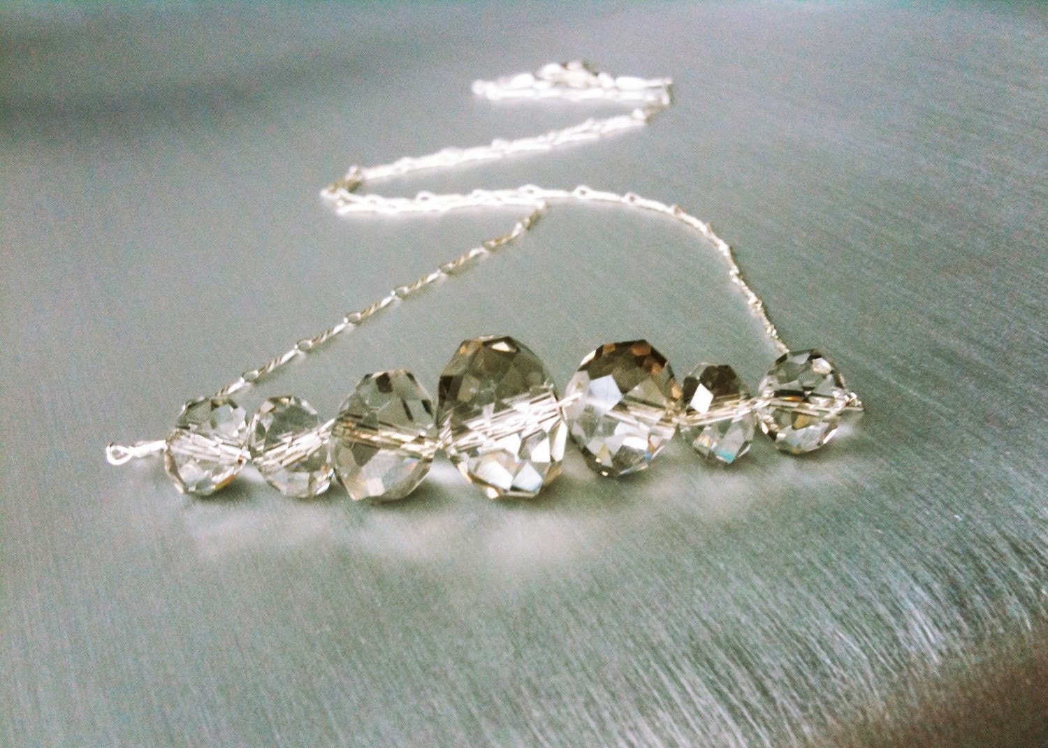 Carrie's Paris Sex and the City Crystal Necklace. Now in Grey Gray. Solid Sterling Silver.
