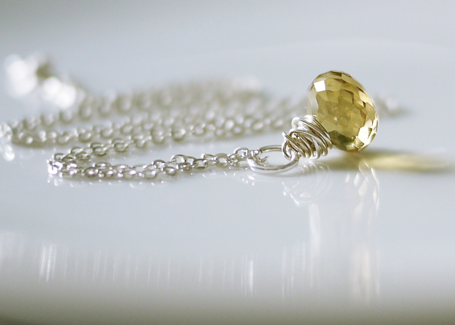 Beer Quartz Necklace. Quartz pendant necklace. Warm Honey, Soft Amber. Sterling Silver wire wrapped Necklace. Gemstone Jewelry.