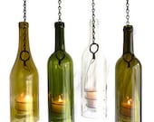 Glass Wine Bottle Candle Holder Hanging Hurricane Lantern Set of 4