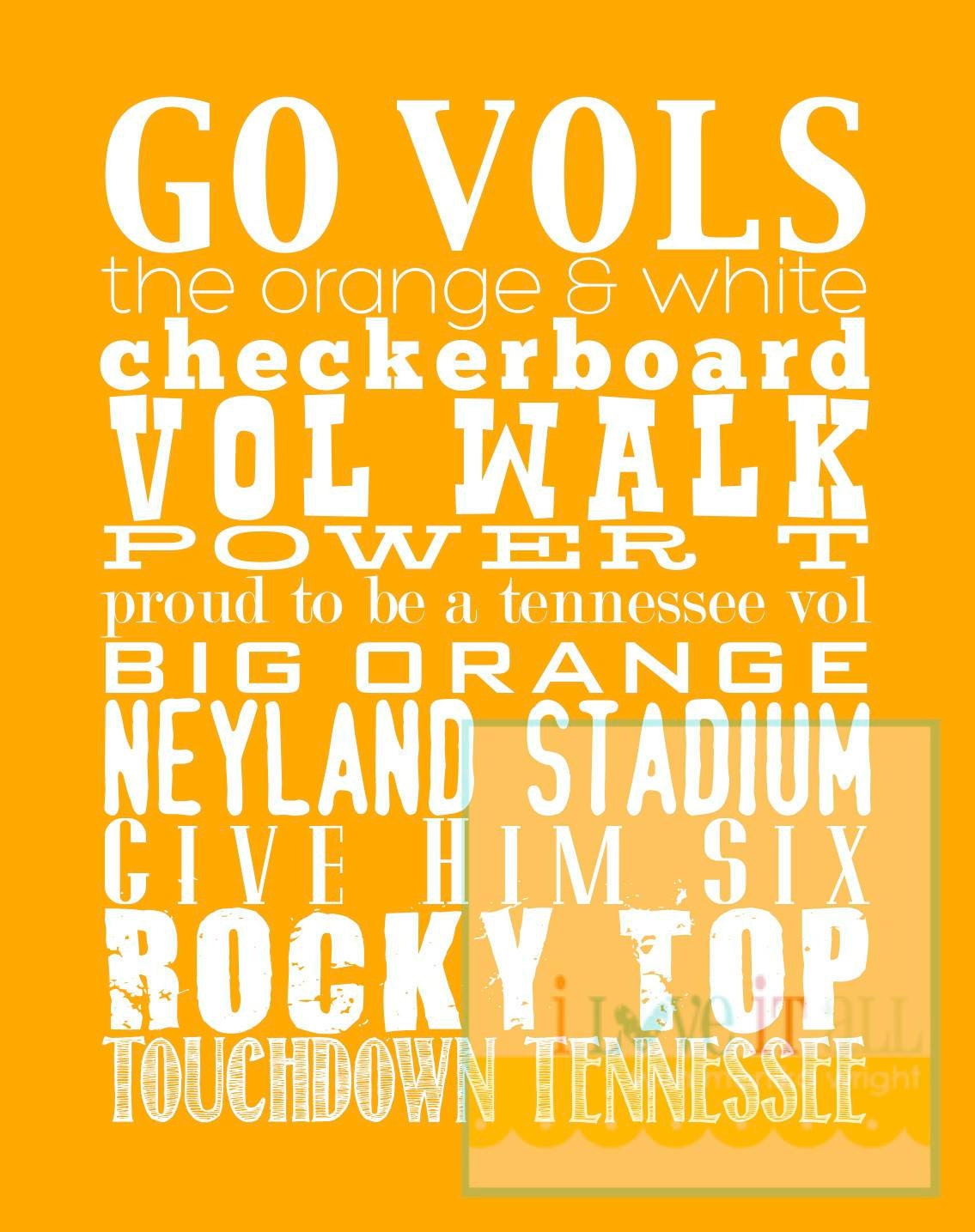 11x14 University of Tennessee Vols Subway Art Scroll Roll Print Poster . Student Graduation Gift // Orange White UT