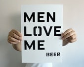 Typography Print Men Love Beer  A4 in Black and White - Gift for Men - Home Decor