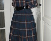 On SALE - 50s, 1950s Plaid Dress, Cotton Full Skirt Dress, Lucy, Blue, Brown, White Plaid - Large