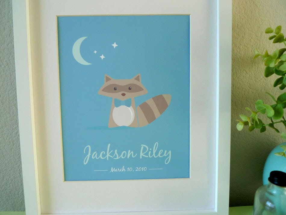 Nursery wall art, nursery print, baby nursery, kids art, Raccoon Print