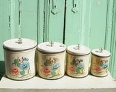 Vintage Canisters Set Ransburg Hand Painted with Glass Knobs