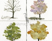 four seasons painting- A Tree's Clothes- 8x8 watercolor print