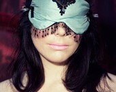 Dupioni silk Sleep mask in teal blue "Burlesque Burlesque" with Swarvoski bead