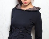 jersey hoodie - navy blue - dots - buttons