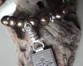 Flower Necklace - Pearl Necklace - Choker - Wire Wrapped Necklace - Bali Silver - Silver Flower Charm - Hill Tribe Silver - 15 Inches Long