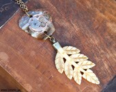 Steampunk jewelry - Victorian Forest - ooak gothic rustic tribal primitive hippie chic, clockwork, agate, vintage carved bone leaf, sale