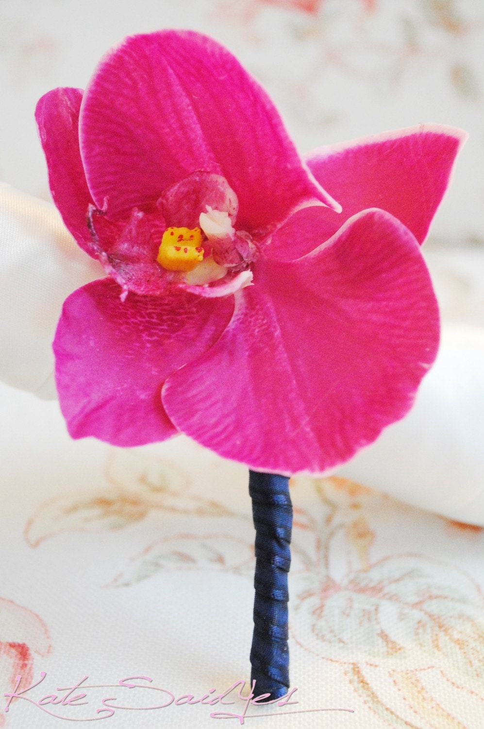 Fuchsia and Navy Orchid Boutonniere