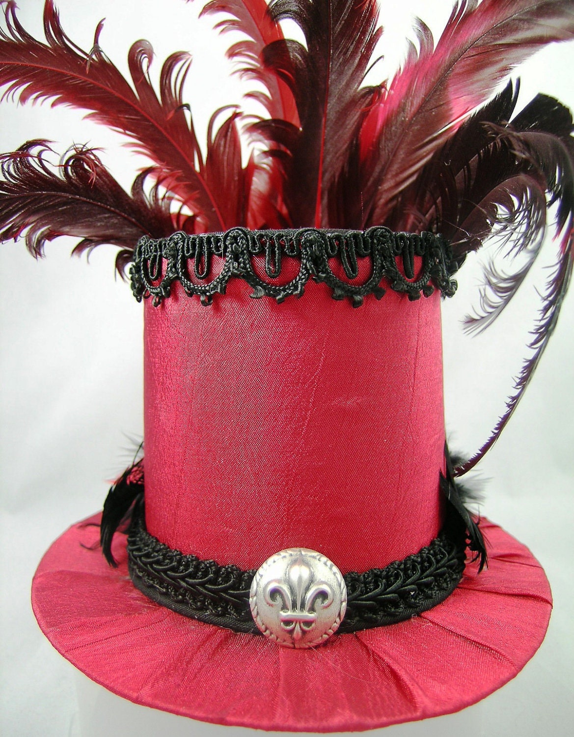 Mini Top Hat - Red Elegant Victorian with Fleur De Lis Stovepipe