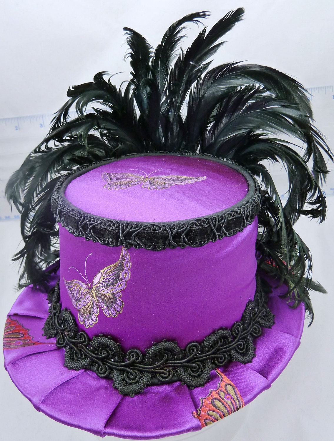Mini Top Hat: Purple Butterfly Brocade - Elegant Victorian Burlesque Steampunk Festival Cosplay