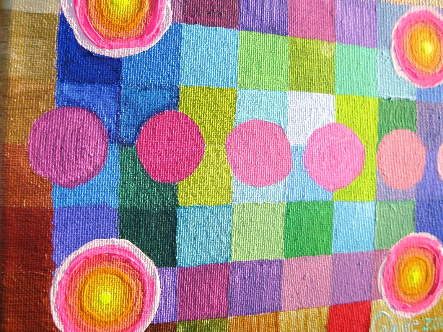 Serenity Colorful Mosaic, Original Signed Abstract Acrylic Painting 8 x 10