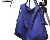 Leather slouchy Handbag, named Femme Fatale , in  Electric Blue  color MADE TO ORDER