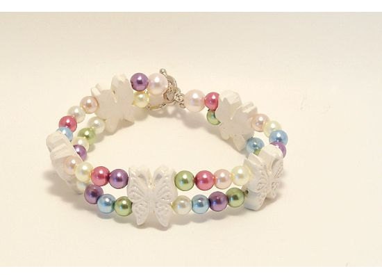 Classic Sweet Butterfly and Multi-Colored Pearl Bracelet