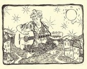 Songs For the City - original LITHOGRAPH - stars guitars acoustic moon music guitars