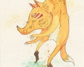 Nefarious Cowboy - original watercolor illustration - fox wolf creature boots