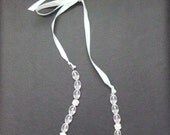 Clear quartz crystals necklace mint green ribbon