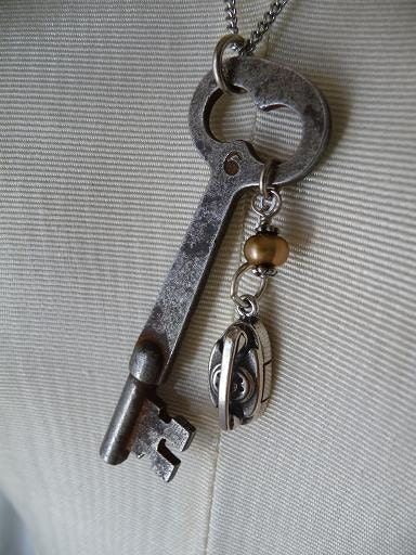 OOAK Skeleton Key Necklace with Sterling Princess Phone
