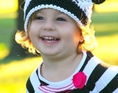 Panda Bear Hat Black and White with Pink Flower - Baby/Toddler/Girl, Animal Hat, Panda Bear Beanie