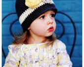 Girls Crochet Grey Yellow Cream Cloche Hat - Baby Toddler Children