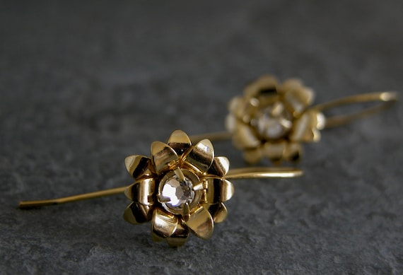 Gold Blossom Earrings, Flower Gold Earrings,Rose Gold Earrings,Crystal Earrings, Wedding Jewelry,wedding Earrings