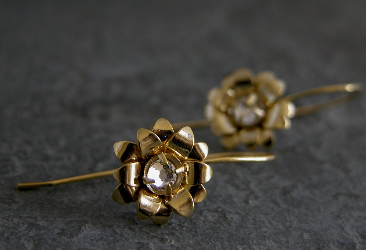 Gold Blossom Earrings, Flower Gold Earrings,Rose Gold Earrings,Crystal Earrings, Wedding Jewelry,wedding Earrings