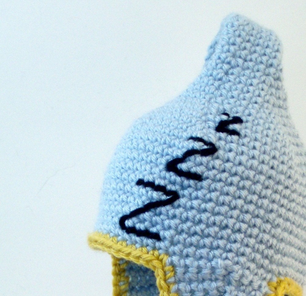 Extra Long Point Light Blue Baby Hat with Earflaps and Embroidered ZZZ