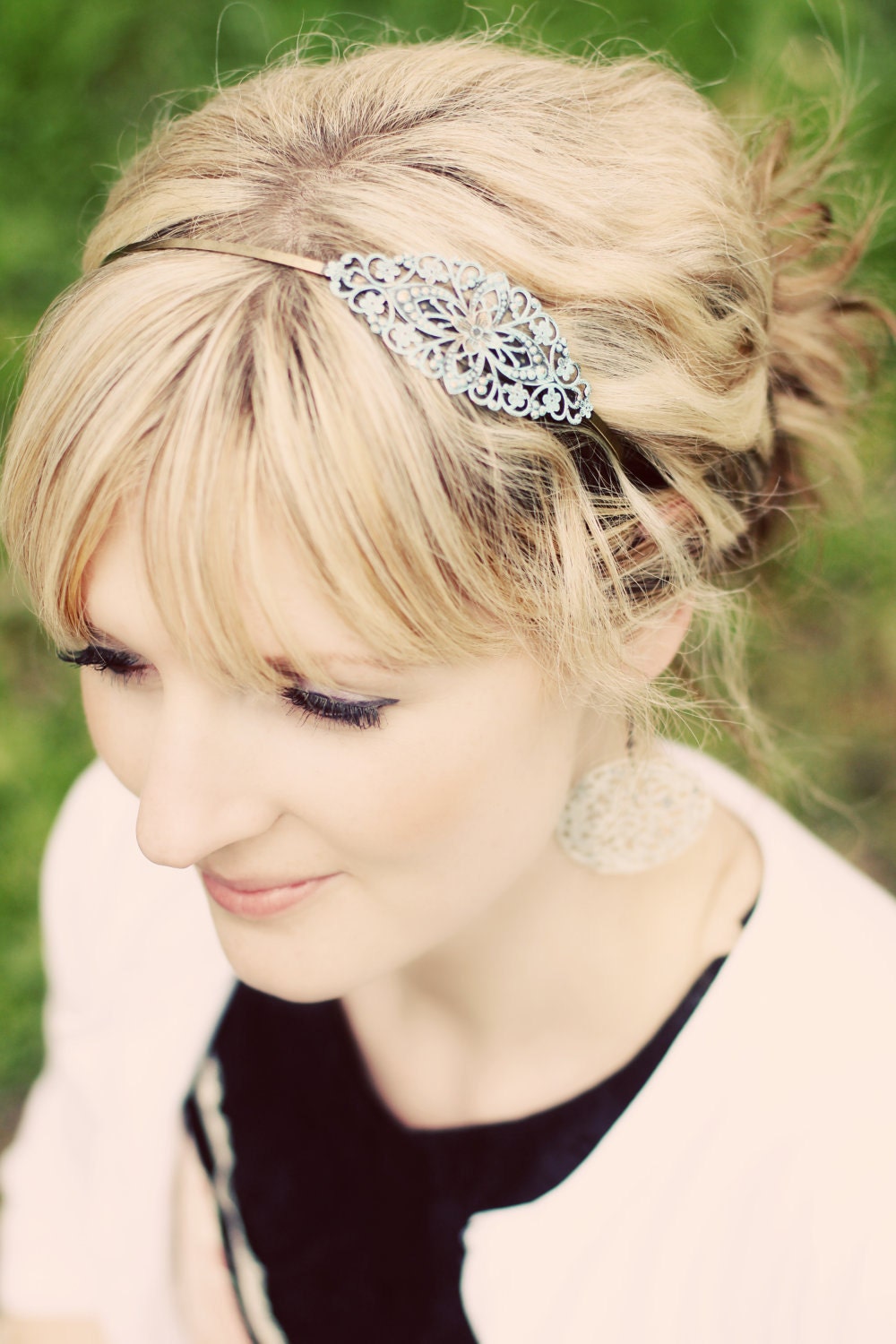 EVELINA - Antique White Painted Filigree Headband - ANY OCCASION- Great for Bridesmaid Gift, Family Pictures, Stocking Stuffer