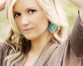 The FIDELIA - Aqua Filigree GORGEOUS Earrings- QUATREFOIL- Bridesmaid Gifts, Stocking Stuffer, Family Pictures