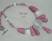 Pretty in Pink Rhodonite and Hill Tribe Silver Leaf Medallion Necklace