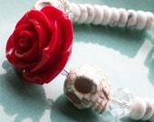 Day of the Dead Red Rose and Sugar Skull Bracelet