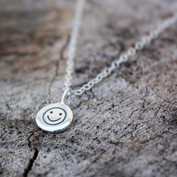 Smiley Face Necklace - Sterling Silver Smiley Face Charm . Don't Worry Be Happy . Positive Jewelry . CLEARANCE SALE