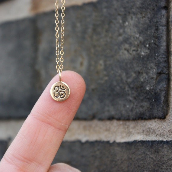 Tiny Om Necklace - Gold Om Charm . Yoga Jewelry . Tiny Charm Necklace . Spiritual Jewelry . Cute Yoga Necklace . Gift for Her