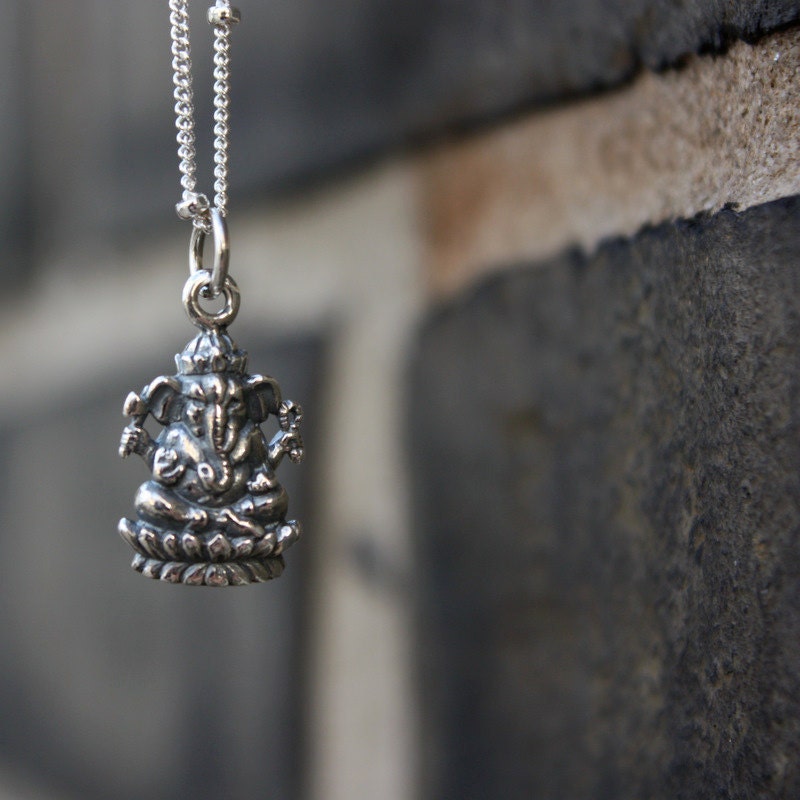 Silver Ganesh Necklace - Sterling Silver Ganesh Pendant . Yoga Jewelry . Remover of Obstacles