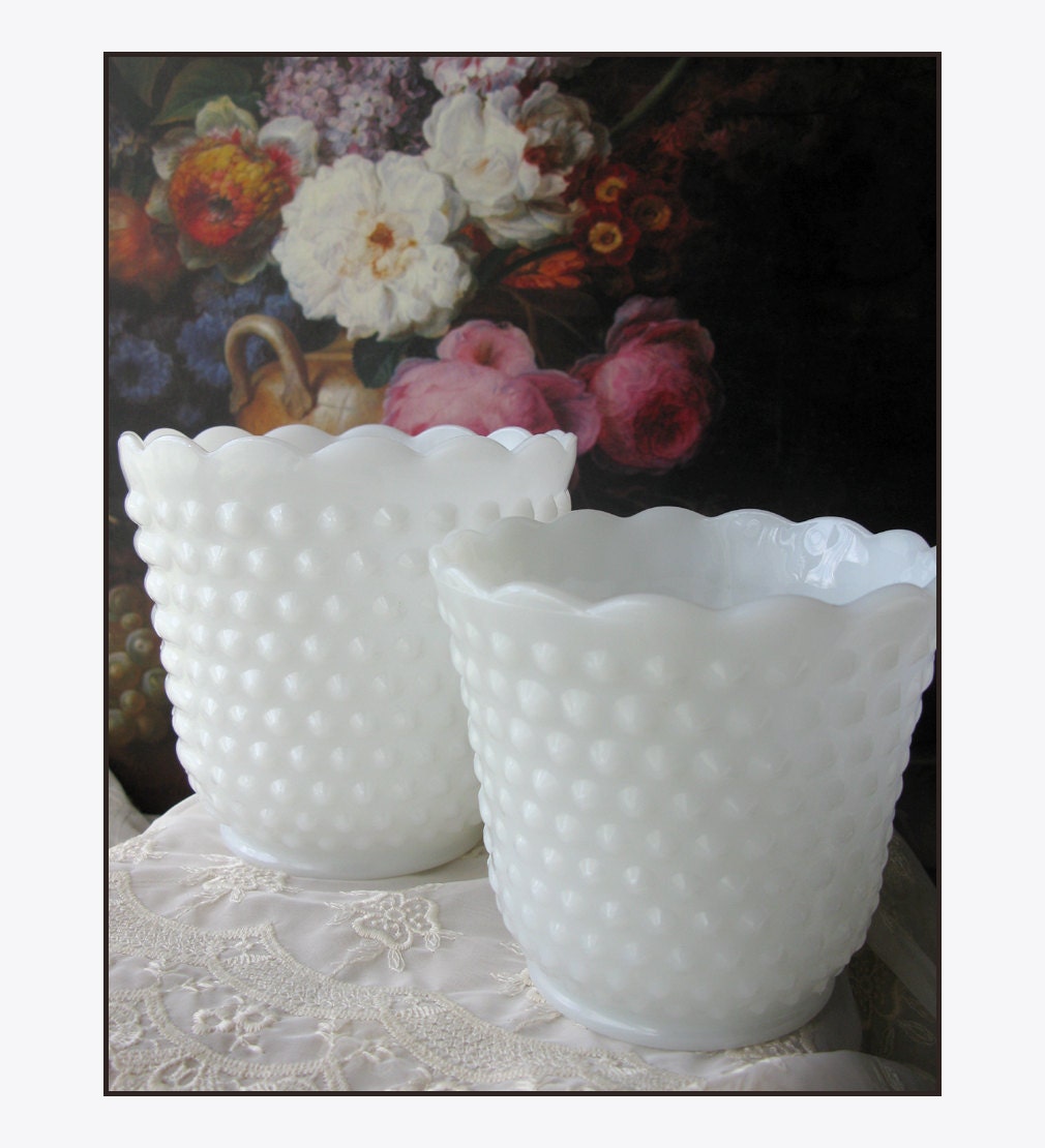 Vintage Milk Glass Hobnail Planters - Shabby Chic Sweet