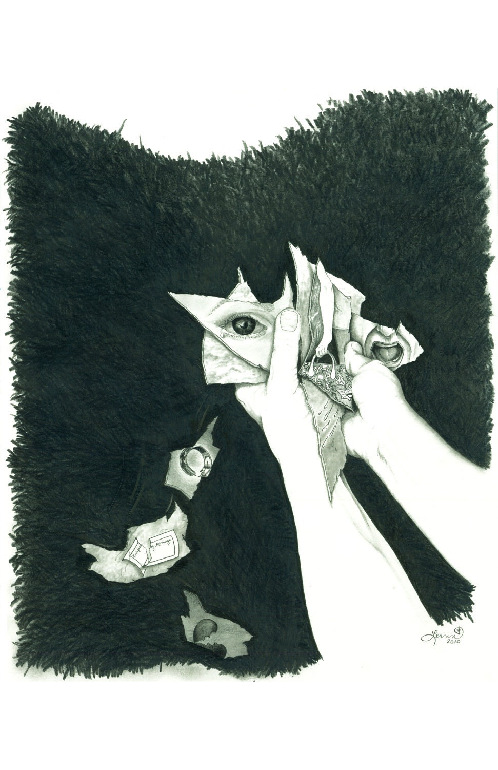 Hands graphite drawing, print - "All the Broken Pieces- Part A"