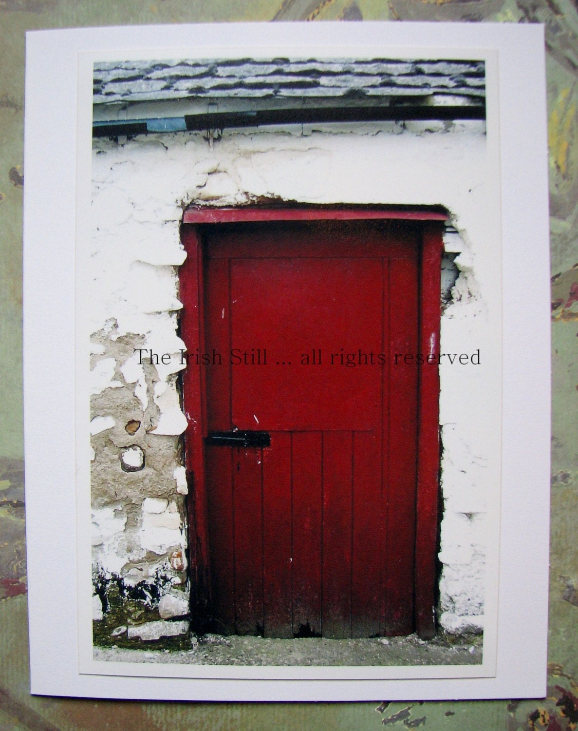 Red Door  to a White Irish Cottage ... Ireland Photo Card