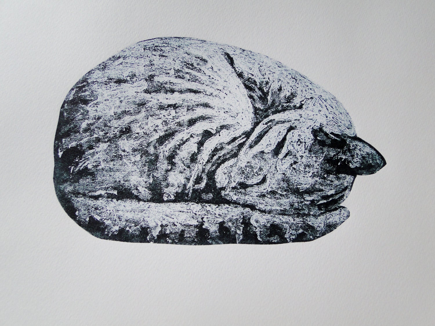 Original Animal Print Sleeping Cat Limited Edition Hand-Pulled Collograph Print