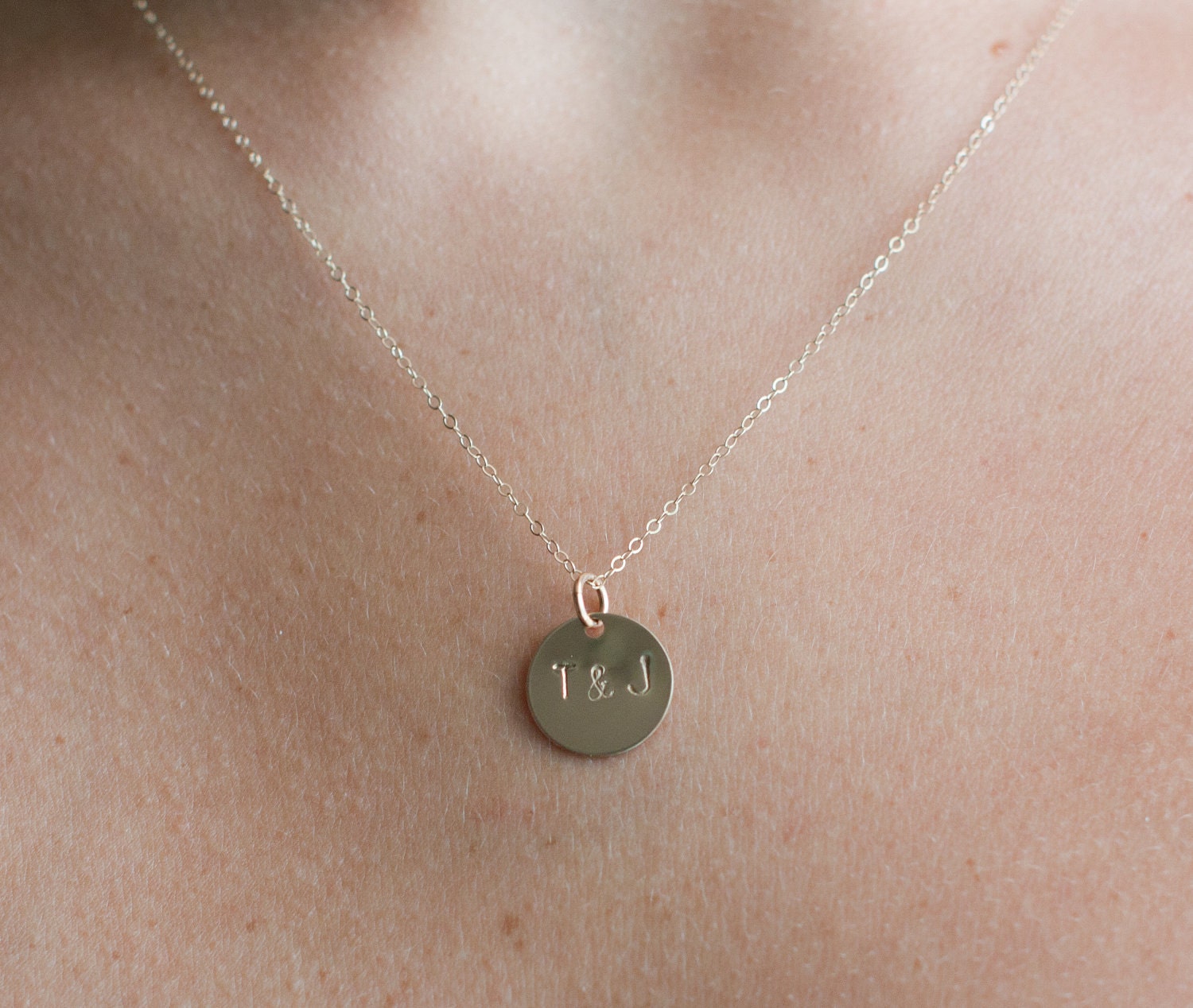 Initial necklace-14k gold filled charm necklace with two initials
