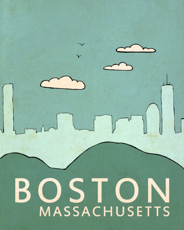 Boston Massachusetts 16x20 / Modern Baby Nursery Decor, LARGE Typography Poster, Giclee, Illustration, American Travel Theme, Digital Print